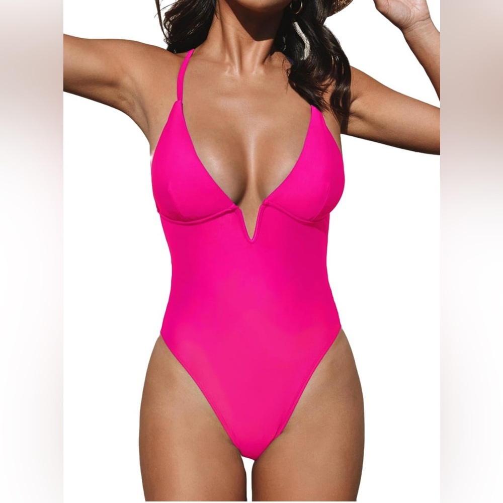 CUPSHE One Piece Bathing Suit Deep V Neck Crisscross Back Adjustable Str…